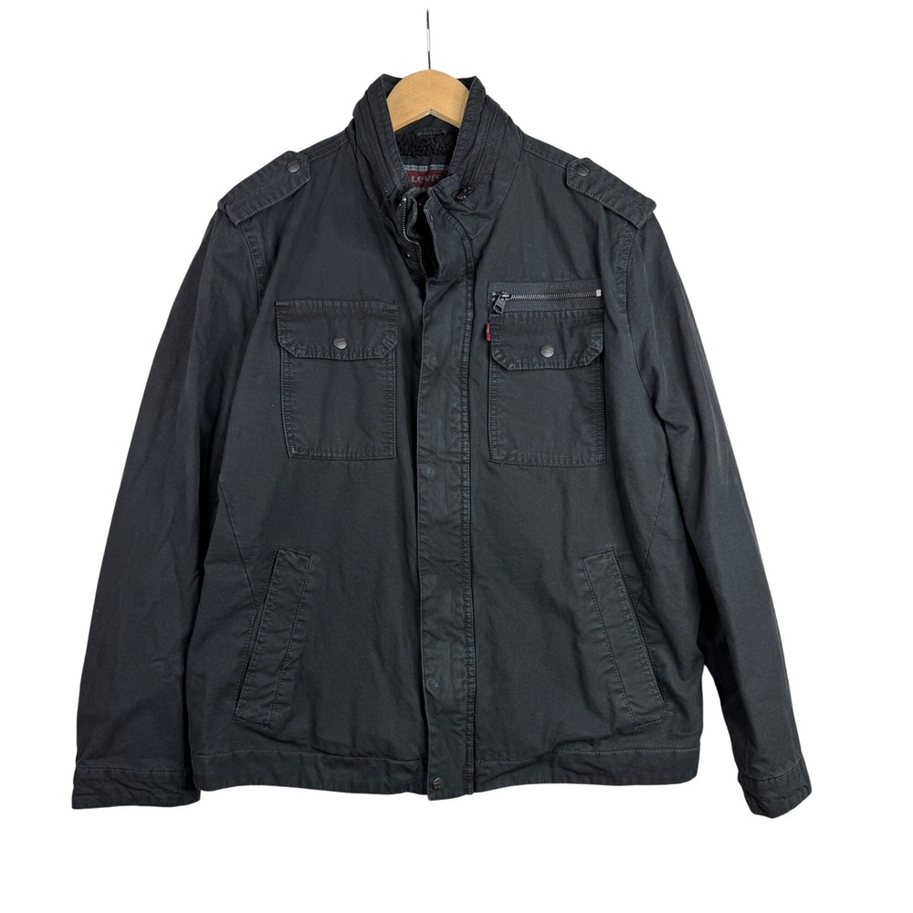 NWT Levi's Men's Washed Cotton Military Fleece Lined Jacket size XL Black